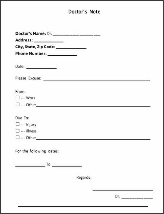 Printable Doctors Note Template