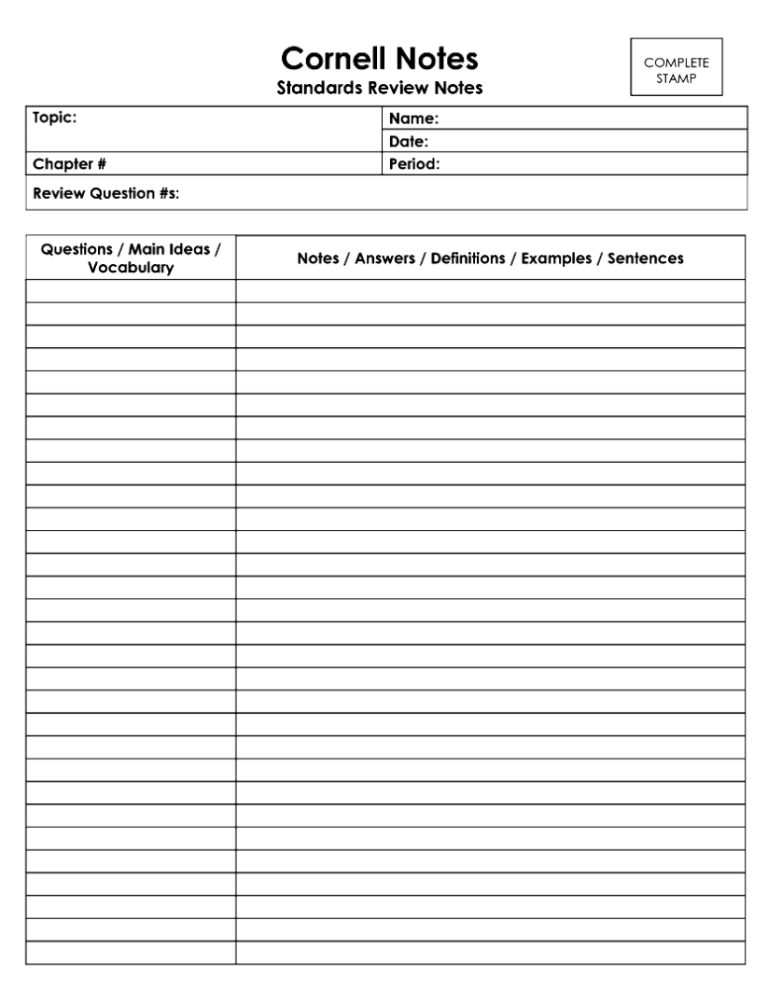 Cornell Notes Template Word Doc Digitally Credible Calendars Cornell