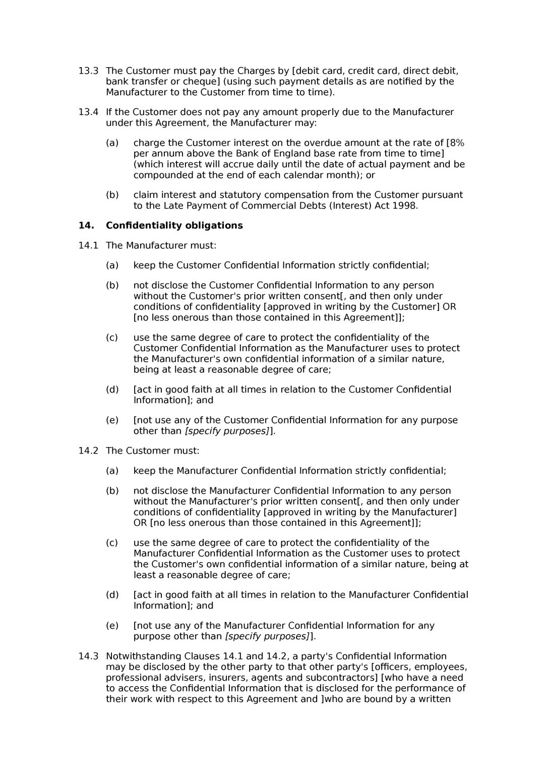 Manufacturing Supply Agreement Templates