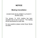 Notice Of Meeting Cancellation For The Downtown Development Authority Within Massage Cancellation Policy Template