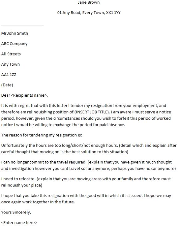 Resignation Letter For Job Change – Free Online Document Inside ...