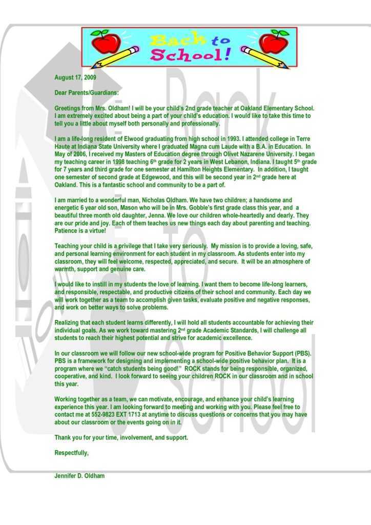 Teacher Letter To Parents Template Samples Letter Template